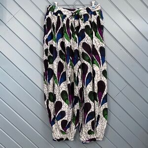 Step In Style Colorful Feather Pattern Cotton Harem Pants